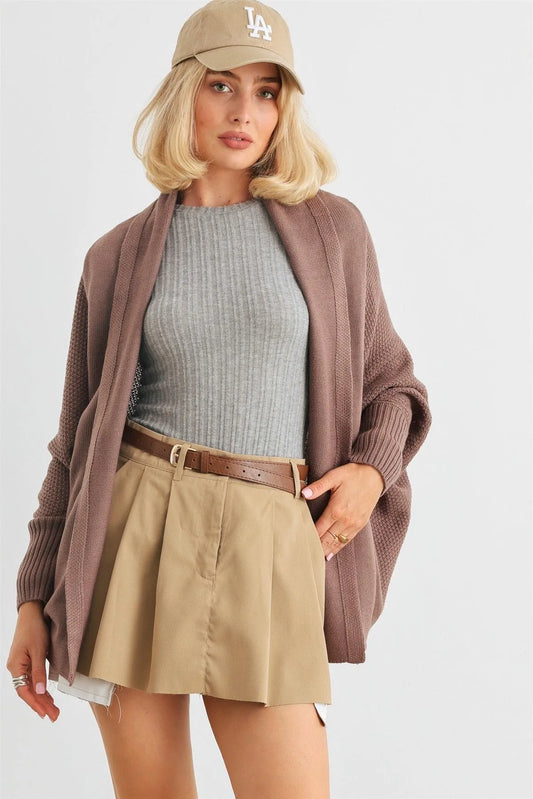 Cocoa Knit Batwing Sleeve Open Front Cardigan - Tasha Apparel Wholesale