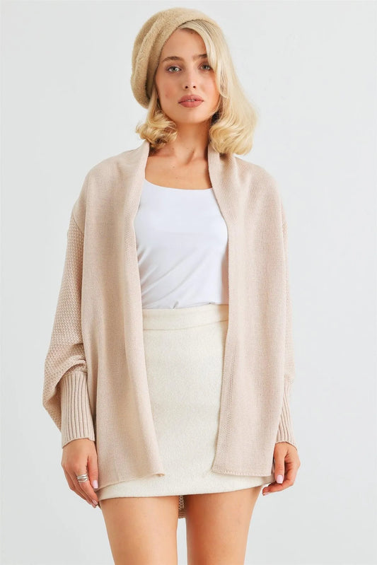 Oatmeal Knit Batwing Sleeve Open Front Cardigan /2-2-2 - Tasha Apparel Wholesale