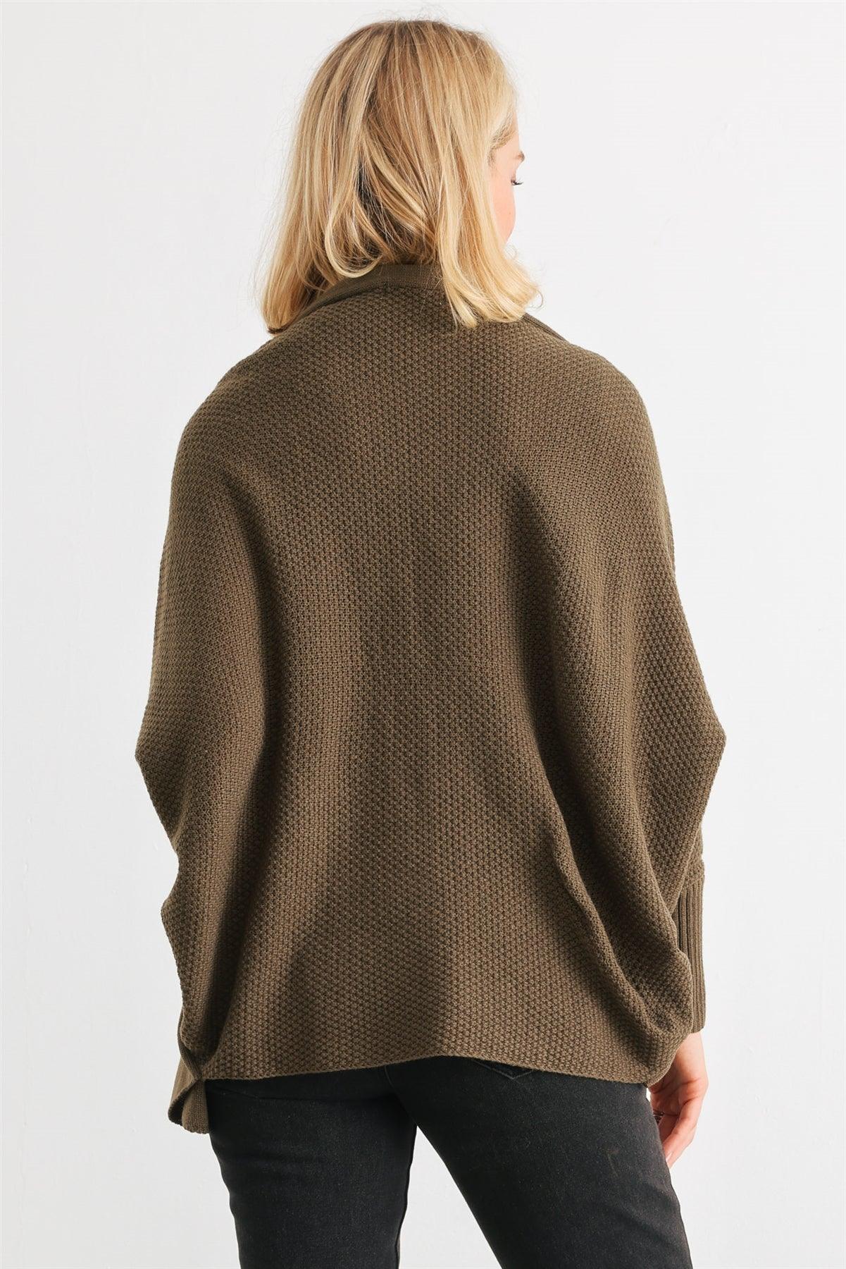 Olive Knit Batwing Sleeve Open Front Cardigan /2-2-2
