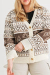 Junior Plus Cream Fair Isle Knit Button-Up Long Sleeve Cardigan Sweater /3-2-1 - Tasha Apparel Wholesale