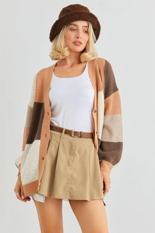 Blush Colorful Square Print Knit Button-Up Cardigan /2-2-2 - Tasha Apparel Wholesale