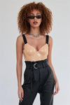 Nude Vegan Leather Elastic Strap Bustier Bodysuit /2-2-2
