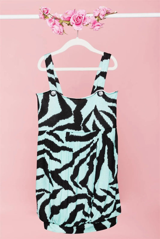 Toddler Girls Turquoise Black Zebra Print Dress /1-2-1-1-2-2 - Tasha Apparel Wholesale