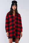 Red & Black Cotton Plaid Print Relaxed Fit Long Sleeve Thick Warm Button Down Sweater Dress With Pockets /2-2-1 - Tasha Apparel Wholesale