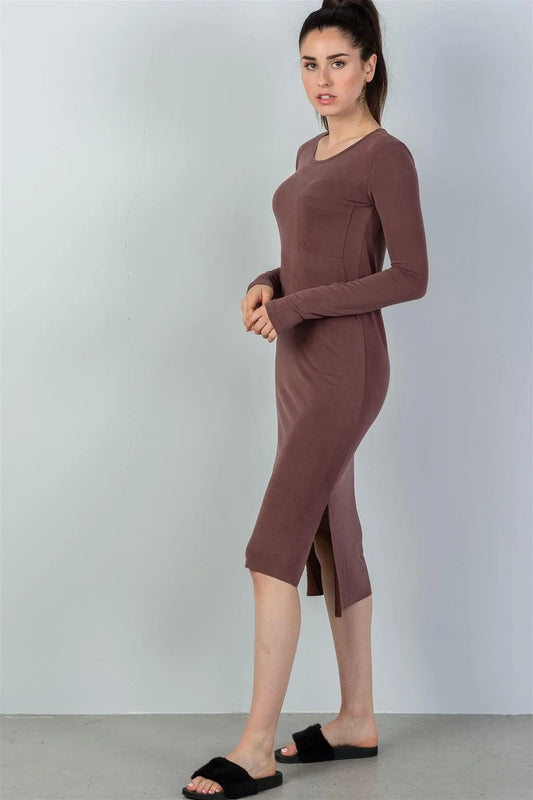 Marsala Side Pocket Maxi Dress With Side Slits /2-2-2 - Tasha Apparel Wholesale