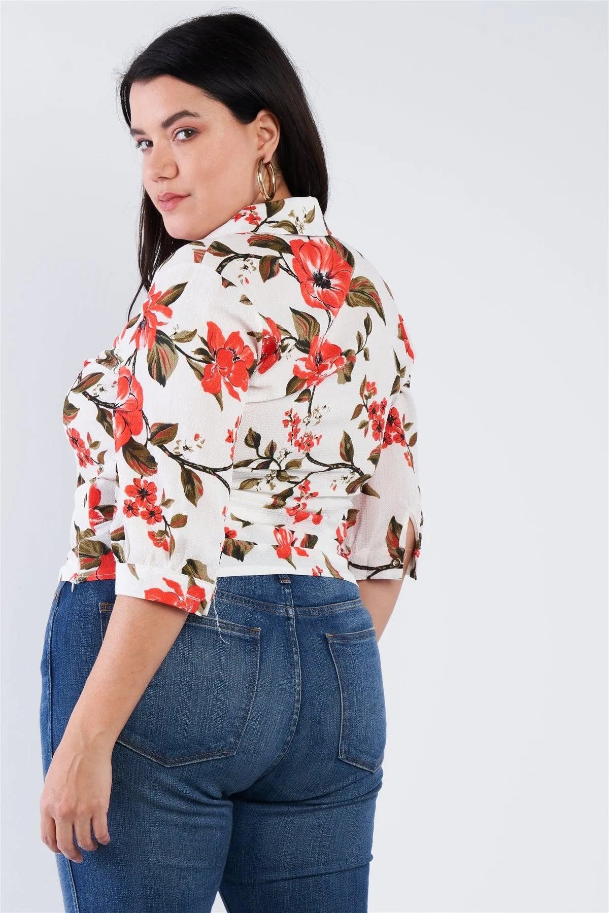 Junior Plus Size Floral White Multi Top /1-2-2 - Tasha Apparel Wholesale