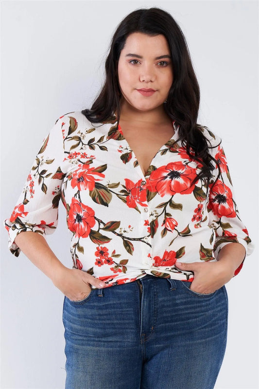 Floral White Multi Plus Size Top /2-2-2 - Tasha Apparel Wholesale