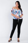 Junior Plus Size White Multi Tropical Floral Puff Sleeve Top - Tasha Apparel Wholesale