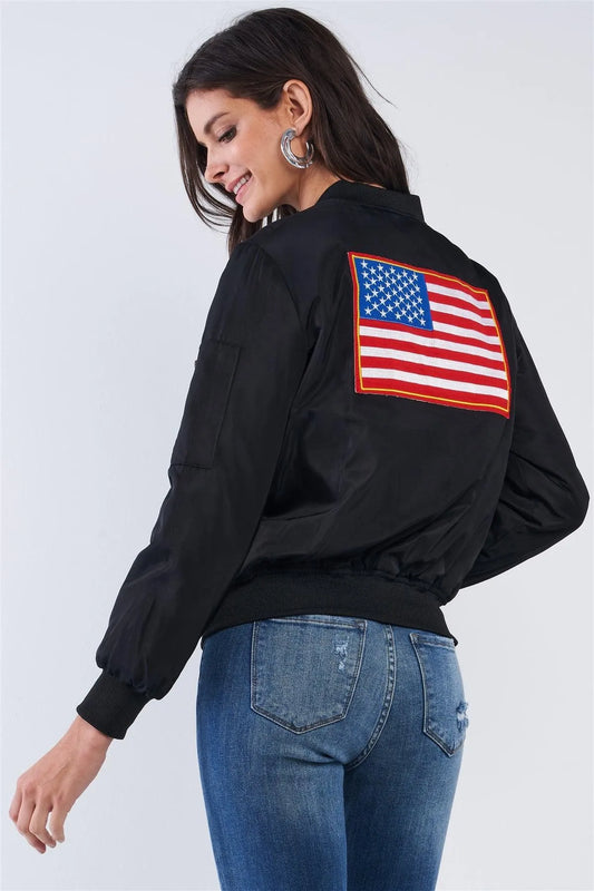 American Made Patriotic Stamp Flight Bomber Jacket /2-2-2 - Tasha Apparel Wholesale