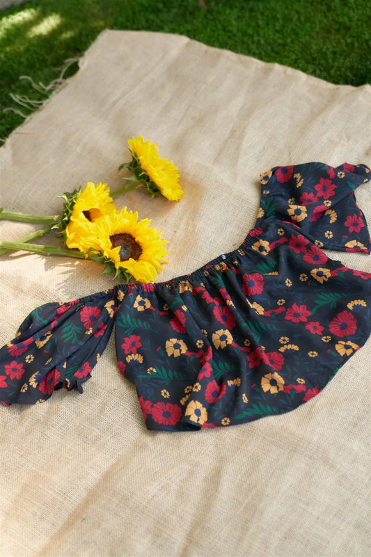 Black Floral Off The Shoulder Bell Sleeve Top /2-2-2 - Tasha Apparel Wholesale
