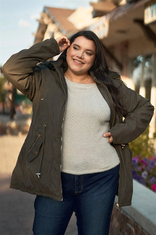 Junior Plus Size Reversible Olive Dyed Vegan Fur Double-Sided Cotton Twill Parka & Puffer Jacket /1-1-1 - Tasha Apparel Wholesale