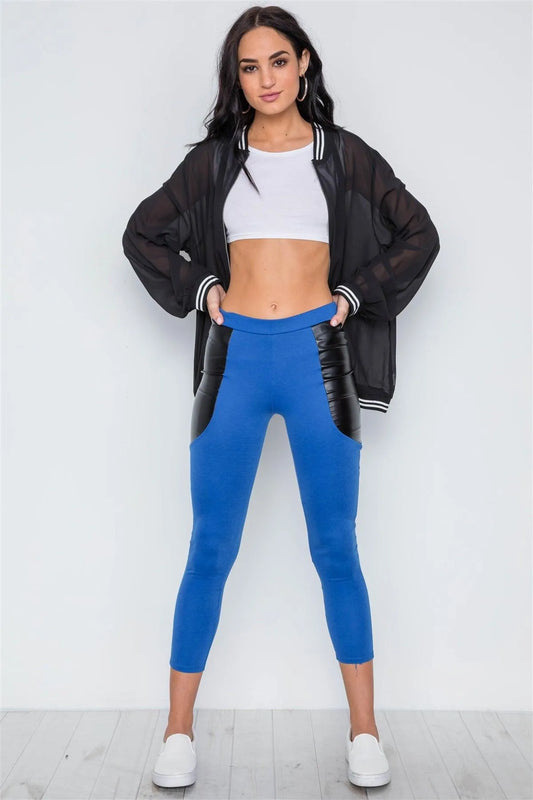 Royal Mid-Rise Faux Leather Side Detail Leggings /2-2-2 - Tasha Apparel Wholesale