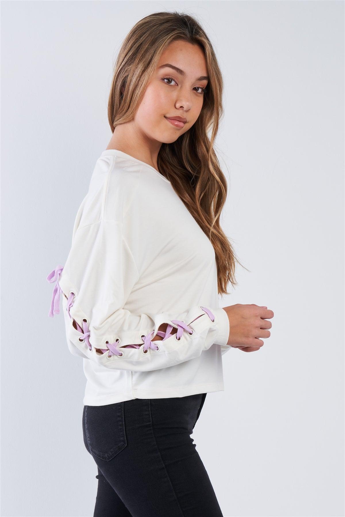 Pristine Long Sleeve "GRL POWER" Lace-Up Sleeve Pullover Top