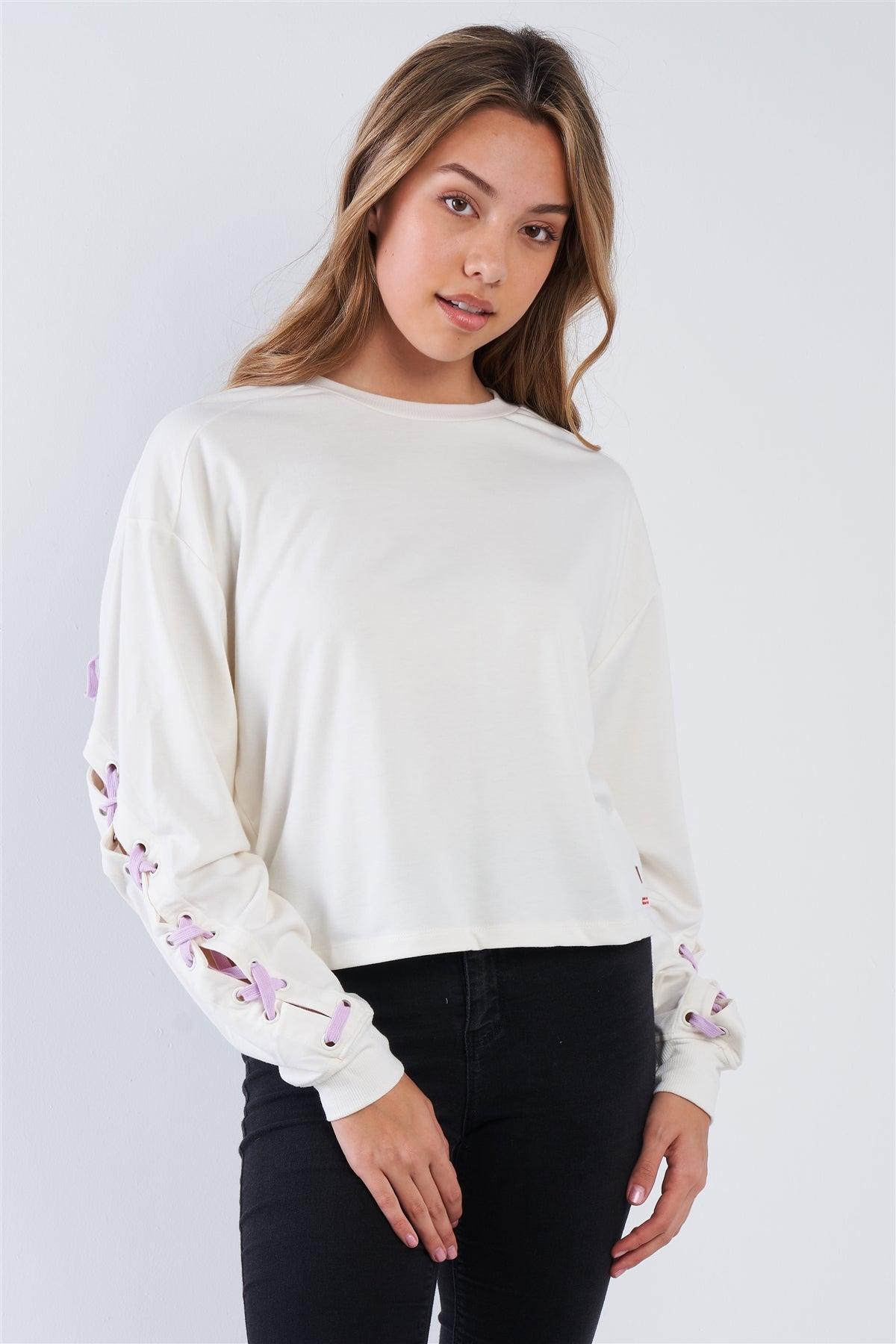 Pristine Long Sleeve "GRL POWER" Lace-Up Sleeve Pullover Top