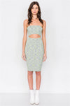 Green Multi Strapless Bodycon Center Cut Out Ribbed Midi Dress /3-2-1