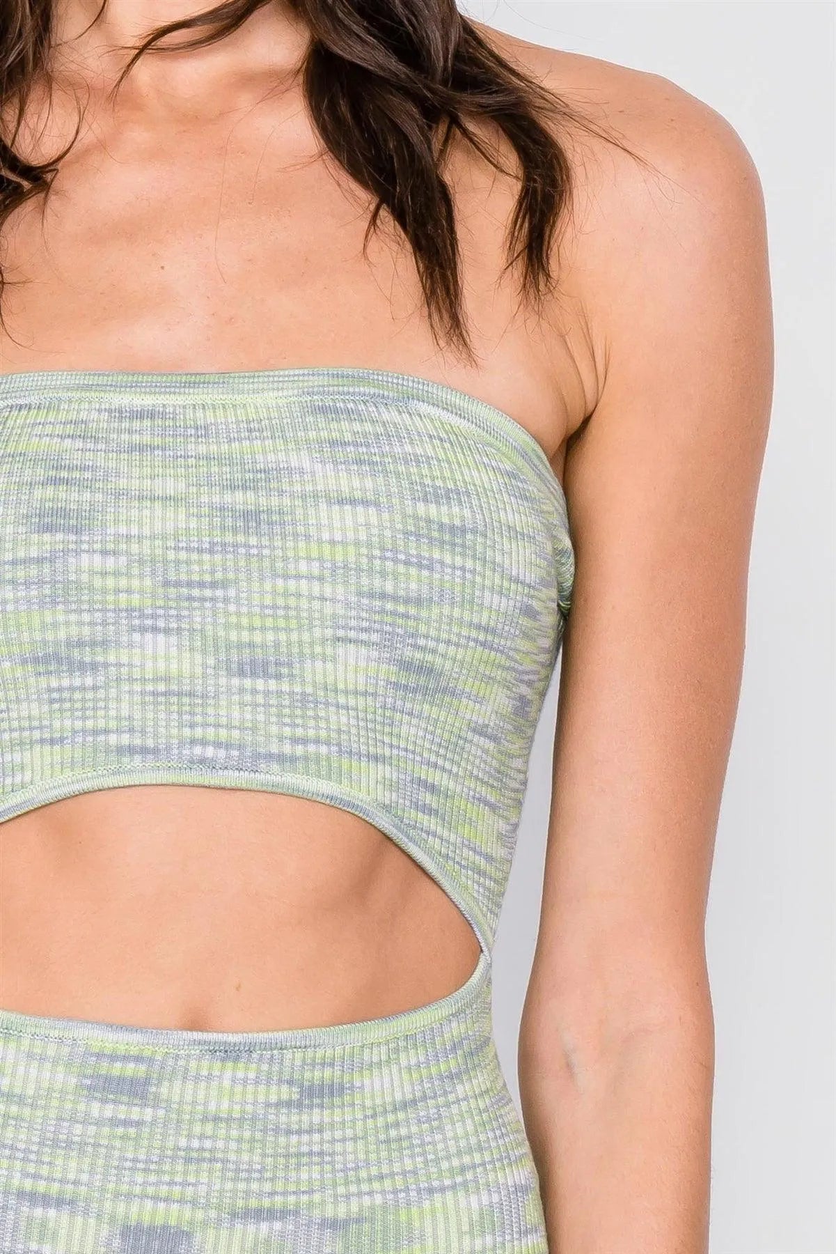 Green Multi Strapless Bodycon Center Cut Out Ribbed Midi Dress /3-2-1 - Tasha Apparel Wholesale