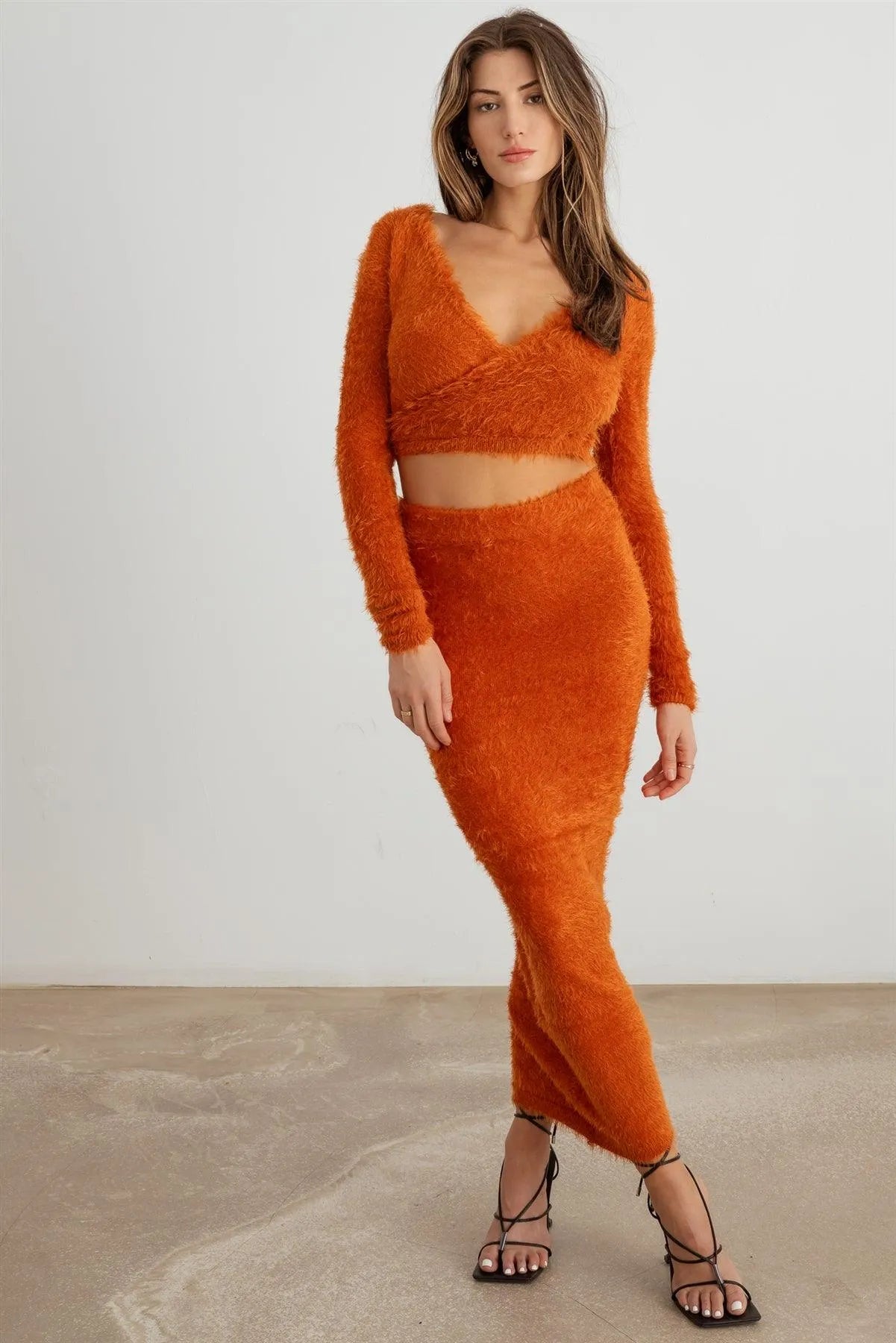 Knit Wrap Crop Top High Waist Maxi Skirt Set - Main Image