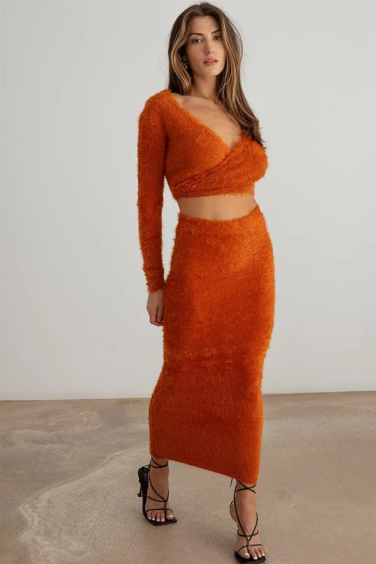 Knit Wrap Crop Top & High Waist Maxi Skirt Set - Tasha Apparel Wholesale