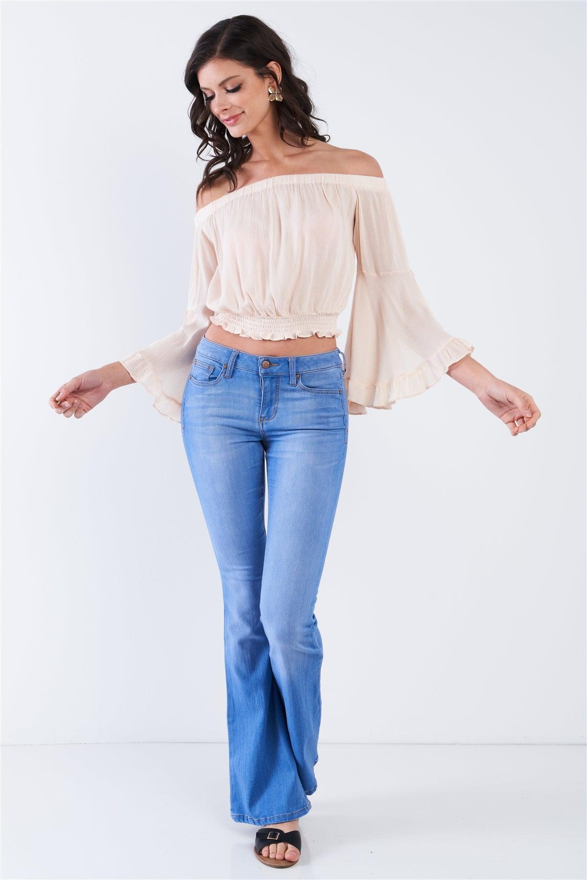 Blush Off The Shoulder Butterfly Sleeve Crop Top /2-2-2