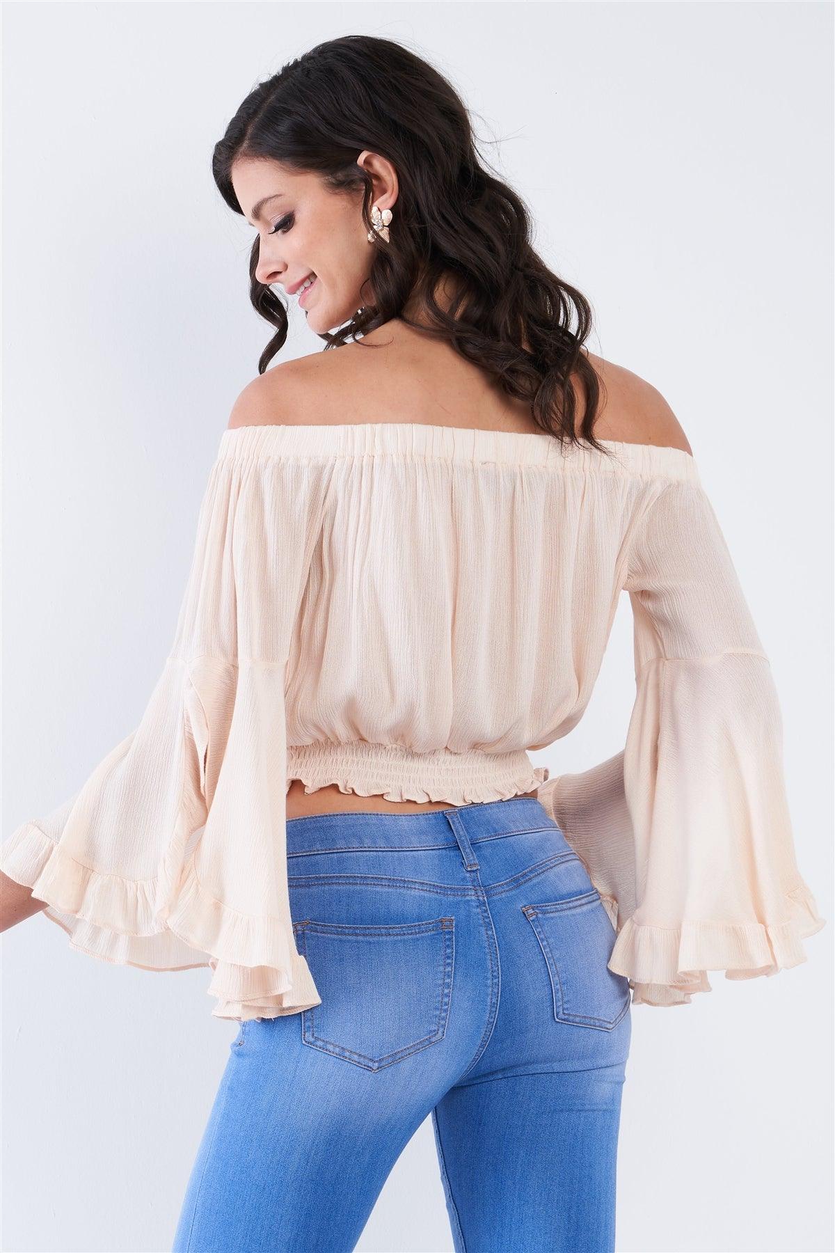 Blush Off The Shoulder Butterfly Sleeve Crop Top /2-2-2