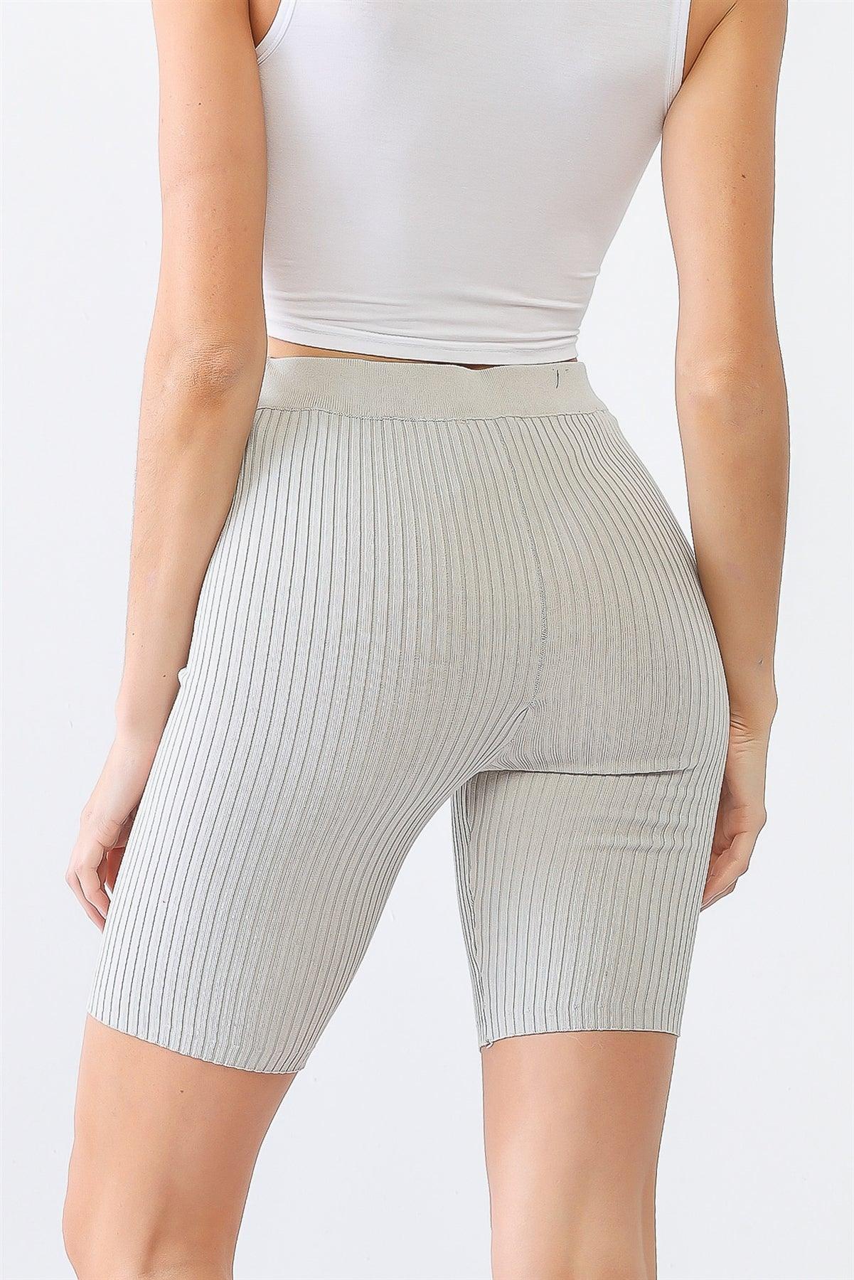 Silver Ribbed High Waist Slim Fit Stretchy Shorts /3-2-1