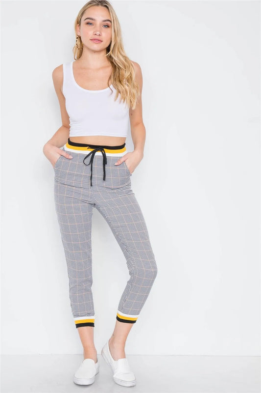 Black Mustard Gingham Color-block High-Waist Pants /3-2-1 - Tasha Apparel Wholesale