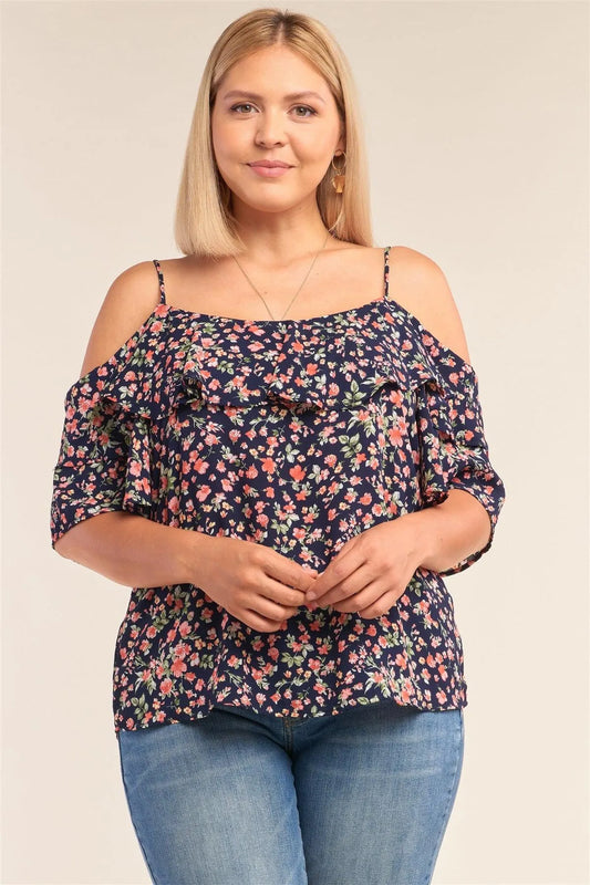 Plus Size Floral Print Off-The-Shoulder Top /2-2-2 - Tasha Apparel Wholesale
