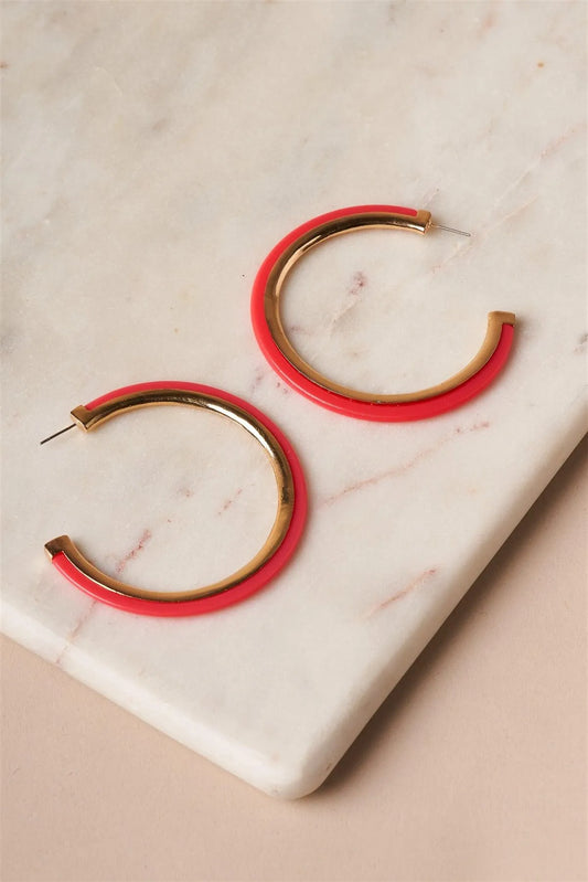 Hot Pink And Gold Hoop Earrings /6 Pairs - Tasha Apparel Wholesale