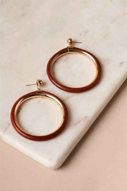 Brown Cylinder C Hoop Earrings / 3 Pairs - Tasha Apparel Wholesale