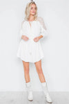 White Floral Crochet Shoulder 3/4 Sleeve Mini Dress /1-2-2-1 - Tasha Apparel Wholesale