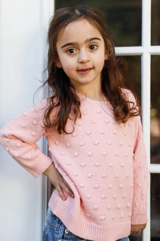 Toddler Girls Baby Pink Knit Textured Polka Dot Long Sleeve Sweater /2-2-2 - Tasha Apparel Wholesale
