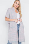 Heather Grey-Blush Knit Stripe Cardigan Vest /3-2-1