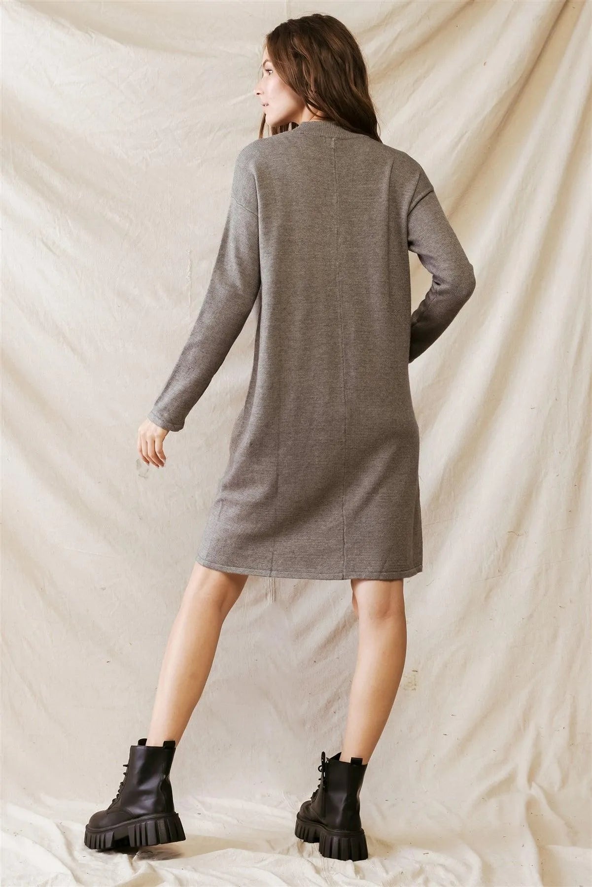 Heather Grey Viscose Blend Knit Long Sleeve Midi Dress /1-2 - Tasha Apparel Wholesale