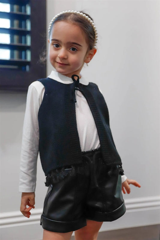 Toddler Girls Black Knit Hem Detail Self-Tie Vest /2-2-2 - Tasha Apparel Wholesale