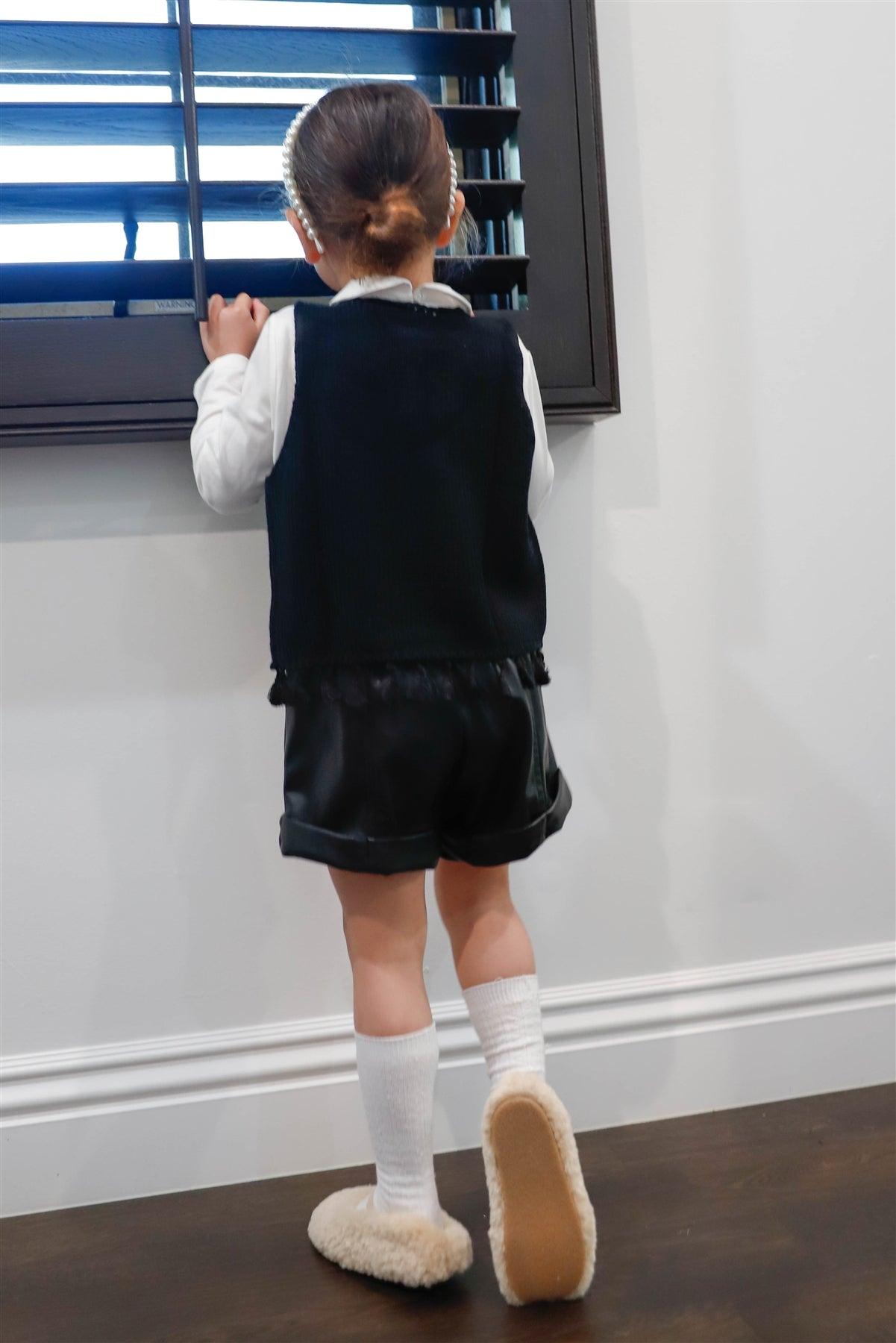 Toddler Girls Black Knit Hem Detail Self-Tie Vest /2-2-2