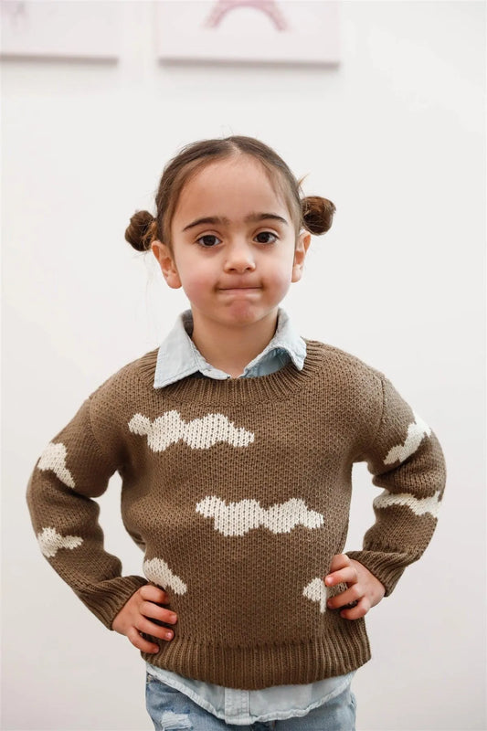 Toddler Girls Mocha Knit Cloud Print Sweater /2-1-2 - Tasha Apparel Wholesale