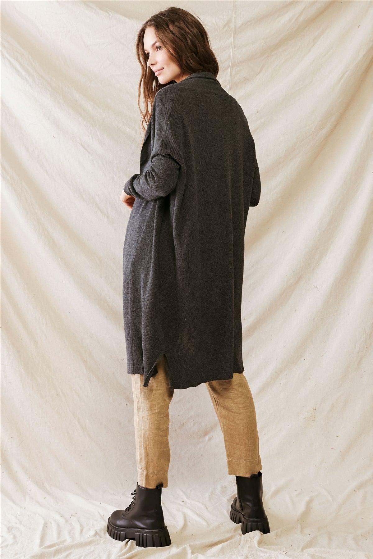 Charcoal Cotton Material Long Sleeve Open Front Cardigan /3-2-1