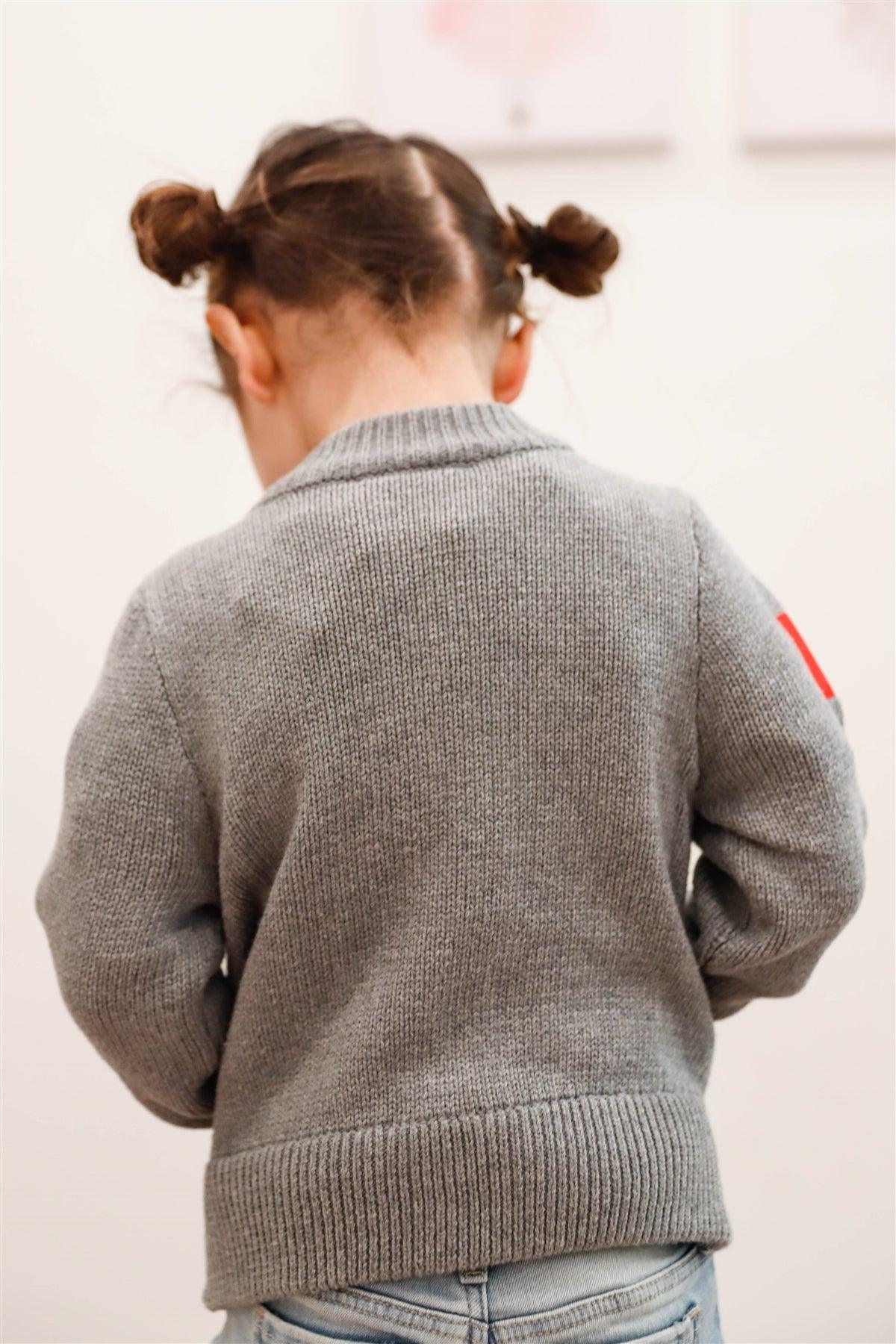 Toddler Girls "Paris" Grey Knit Cotton Zip-Up Sweater /5-1