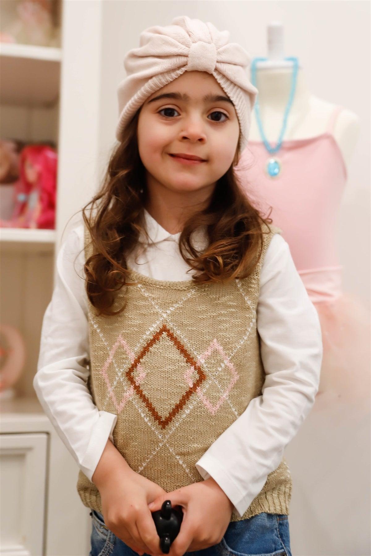 Toddler Girls Taupe Contrast Diamond Knit Sleeveless Top Vest /1-3-2