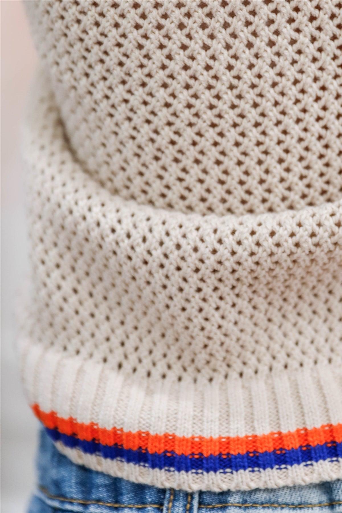 Toddler Girls Ecru Crochet Stripe Details Polo Top /1-3-2