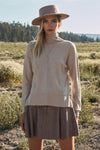 Ivory-Taupe Turtleneck Long Sleeve Ribbed Geo Knit Top /3-2-1