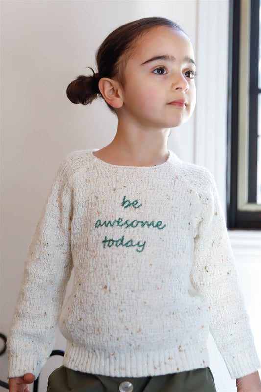Toddler Girls Cream "Be Awesome Today" Knit Sweater /1-3-1 - Tasha Apparel Wholesale