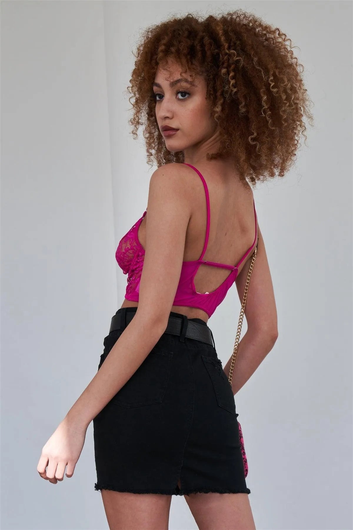 Magenta Floral Lace Cropped Cami Underwire Bralette /2-2-2 - Tasha Apparel Wholesale