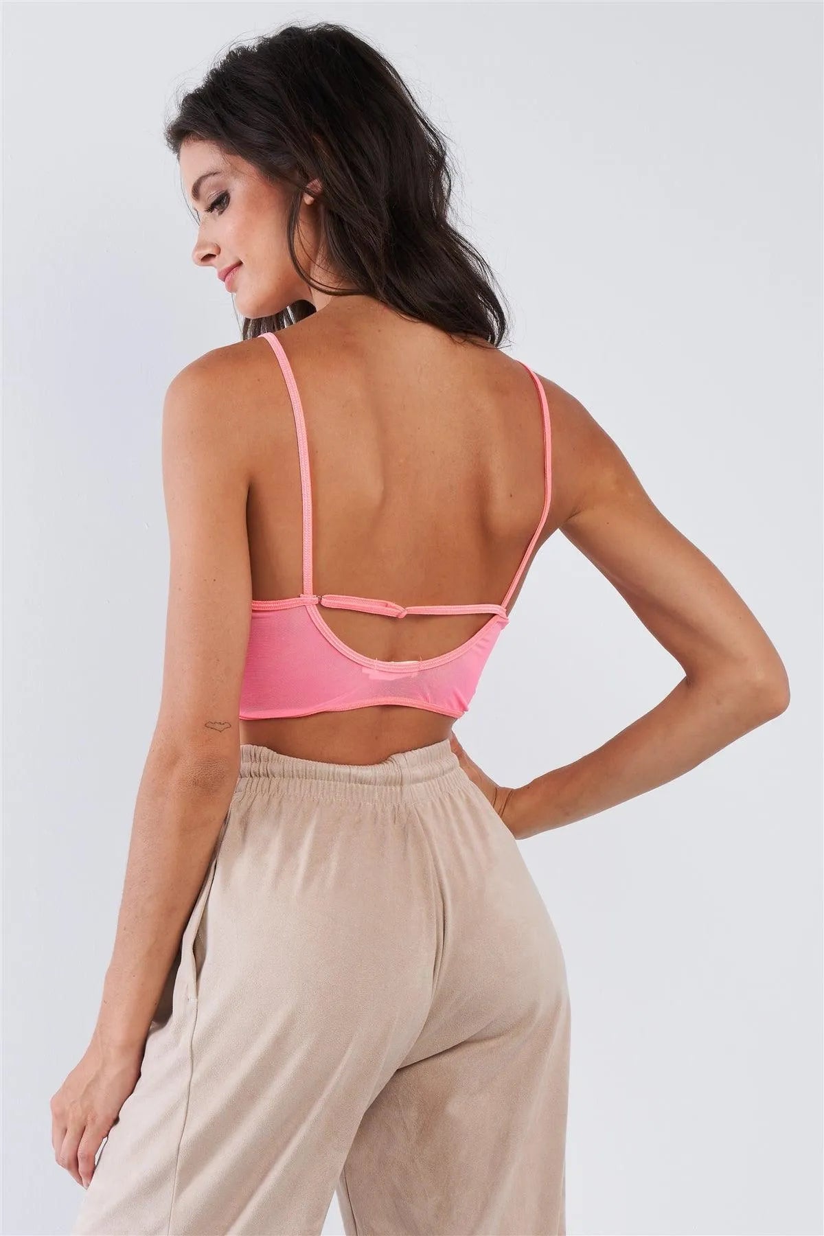 Neon Pink Floral Lace Cropped Cami Underwire Bralette /2-2-2 - Tasha Apparel Wholesale