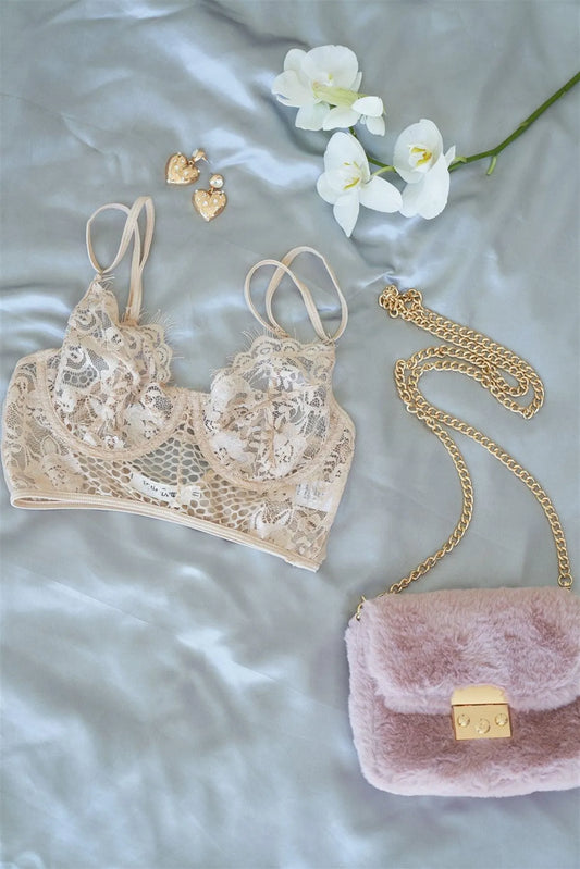 Nude Floral Lace Cropped Cami Underwire Bralette /2-2-2 - Tasha Apparel Wholesale