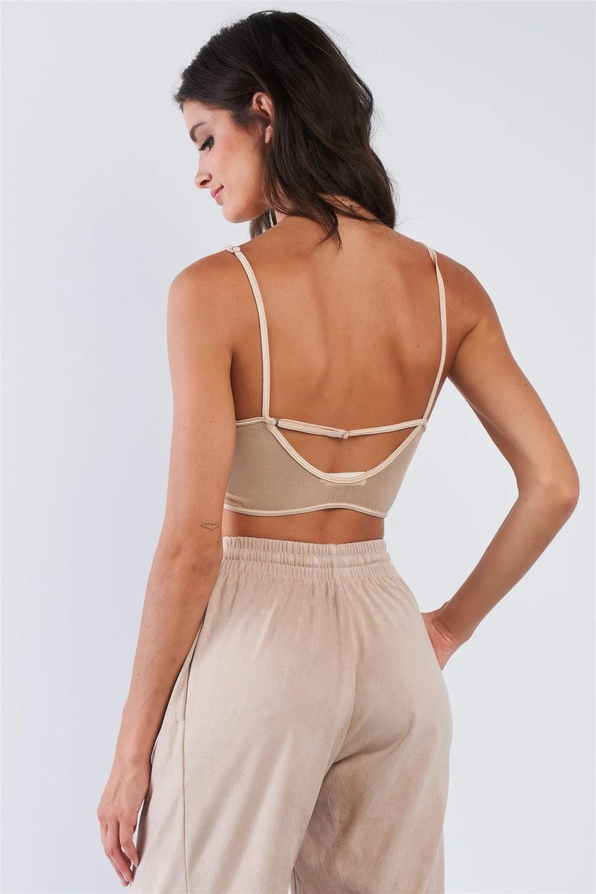 Nude Floral Lace Cropped Cami Underwire Bralette - Tasha Apparel Wholesale