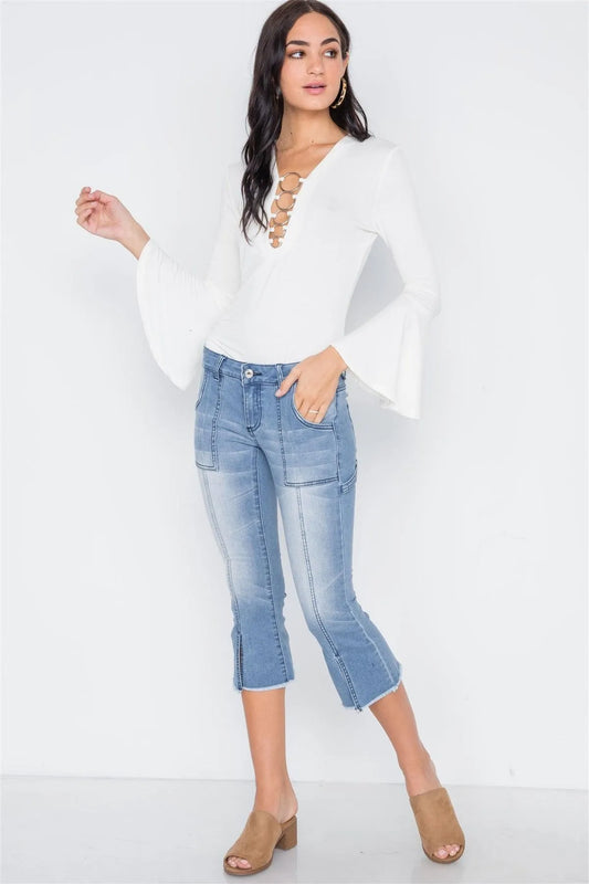 Ivory Bell Sleeves O-Ring Top /2-1-1 - Tasha Apparel Wholesale