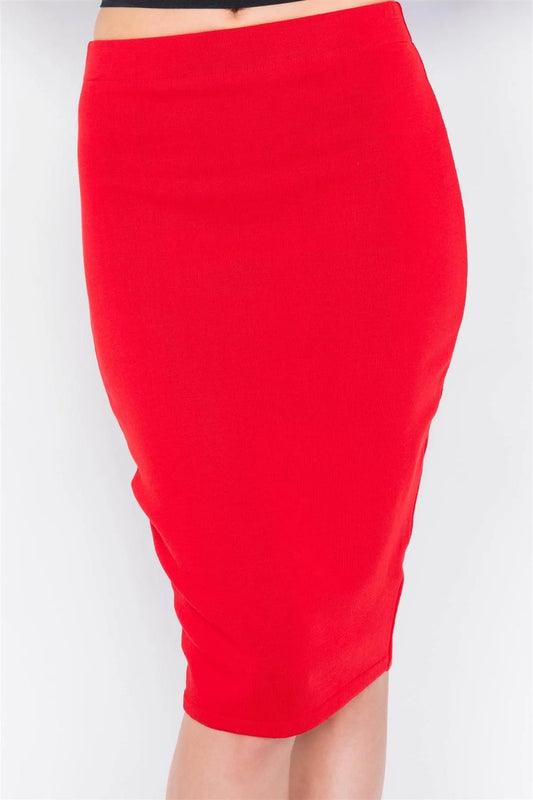 Red High-Waist A-Line Pencil Bodycon Basic Midi Skirt /1-2-2 - Tasha Apparel Wholesale