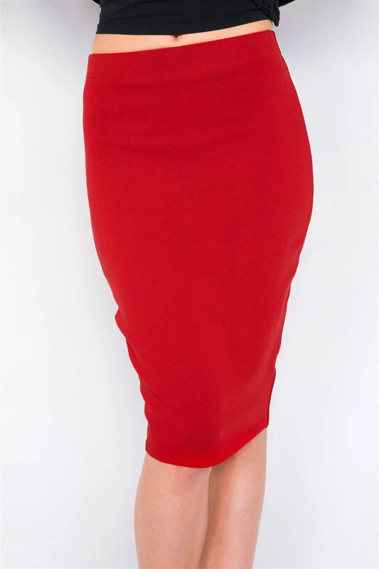 Red High-Waist A-Line Pencil Bodycon Basic Midi Skirt /2-2-2 - Tasha Apparel Wholesale