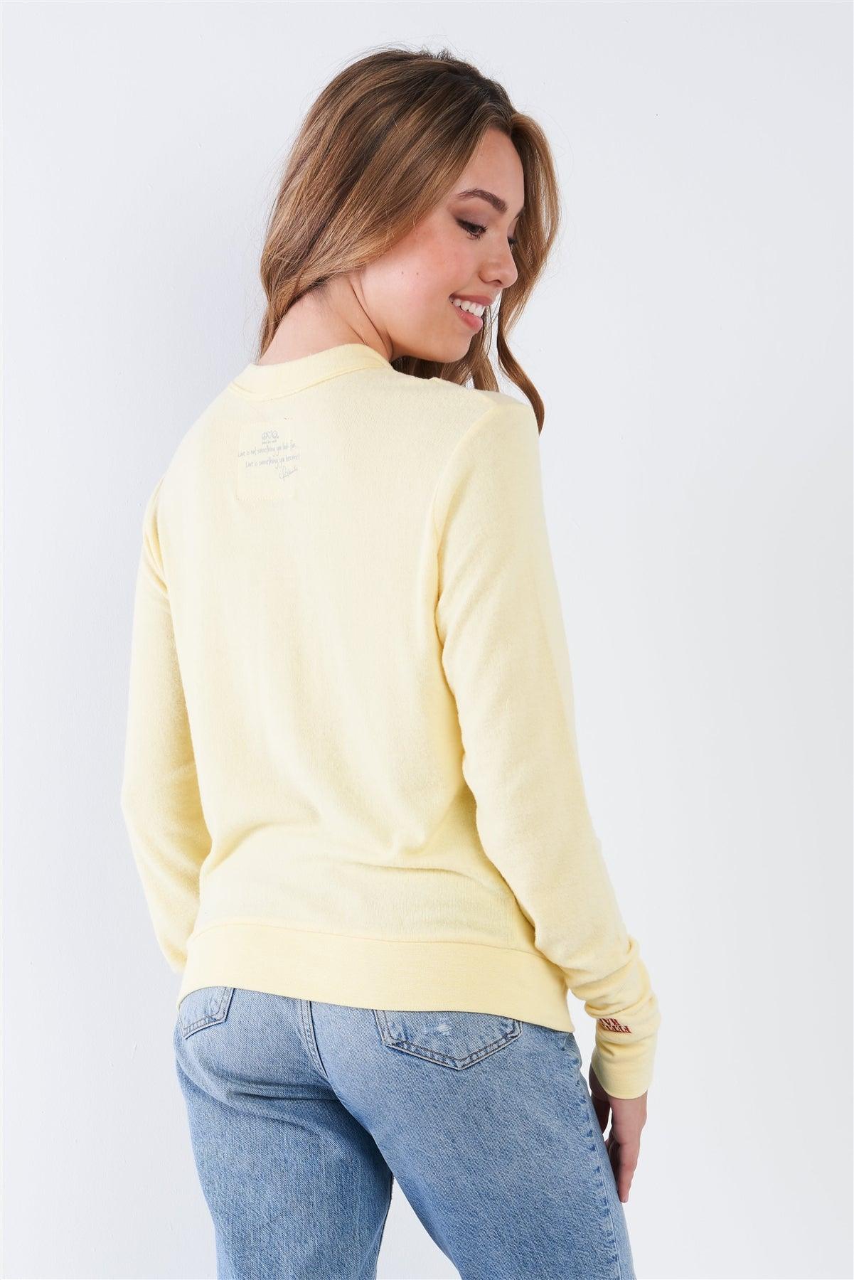 Pale Banana Long Sleeve Lace Up Front Top